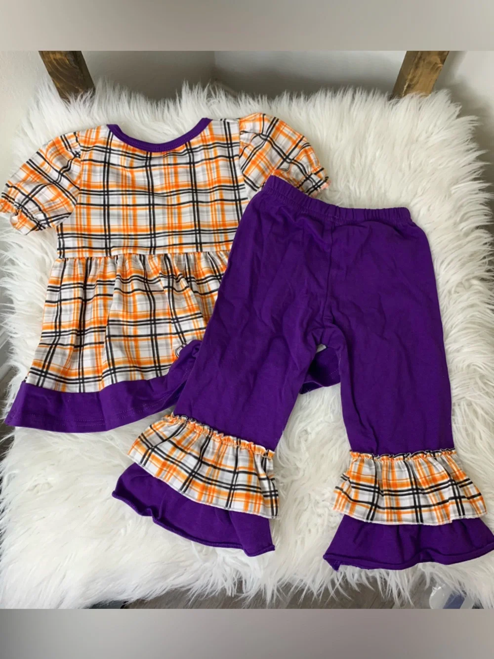 Disney Halloween Plaid Embroidered Purple Trim Outfit Size 12M